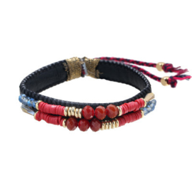 Armband leather beads rood