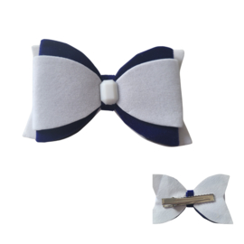 Haarklem met strik donkerblauw-wit