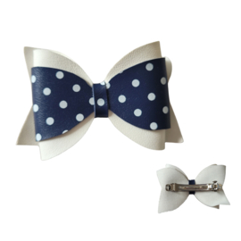 Haarklem met strik donkerblauw-wit stippels