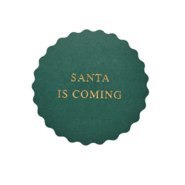 Sticker - Santa is coming - Groen - Goud - Kerst