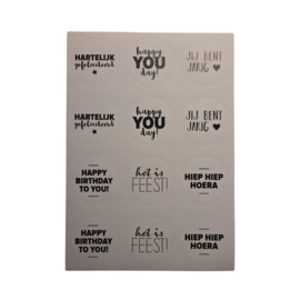 Stickervel - Verjaardag - Wit - Zwart - 12 stickers