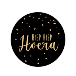 Sticker - Hiep Hiep Hoera - Zwart - Gouden tekst