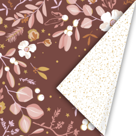 Takken - Bloemen - Donkerrood - Spikkels - Goud