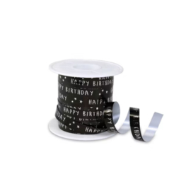 Happy Birthday - Zwart - Zilver - Glans - Verjaardag - 5 meter