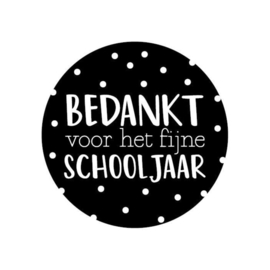 Sticker - Bedankt voor het leuke schooljaar - Zwart - Witte confetti - Witte tekst - Meester - Juf