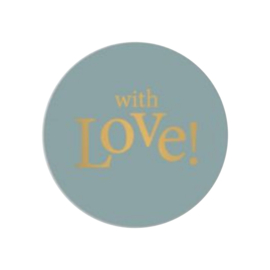 Sticker - With love! - Blauwgrijs - Gouden tekst