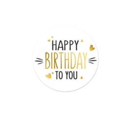 Sticker - Happy Birthday to you - Wit - Zwart - Goud