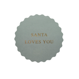 Sticker - Santa loves you - Blauw - Goud - Kerst