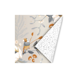 Takjes - Vogels - Bessen - Vintage - Grijs - Sneeuw - Kerst - 30 cm