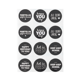Stickervel - Verjaardag - Zwart - Wit - 12 stickers