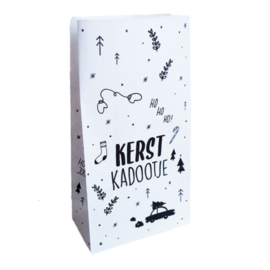 Blokzakje - Kerstkadootje - Kerst - Wit - Zwart - Groot
