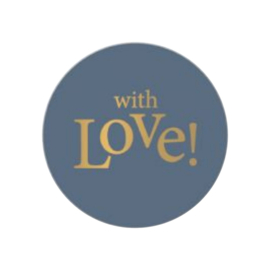 Sticker - With love! - Donkerblauw - Gouden tekst