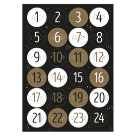 Stickervel - Advent - Zwart - Goud - Wit - Kerst - 24 stickers