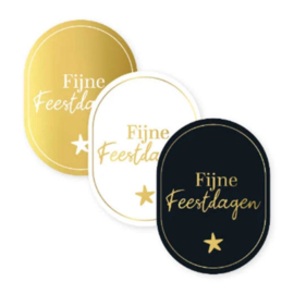 Sticker - Fijne Feestdagen - Wit - Gouden tekst - Ster - Kerst