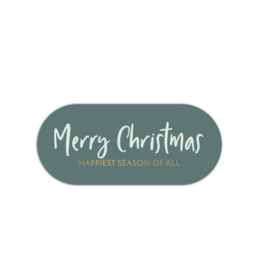 Sticker - Merry Christmas - happiest season of all - Groen - Wit en Gouden tekst - Kerst