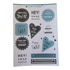Stickervel - Love to Swap - Blauwgroen - Zwart - Wit - 12 stickers