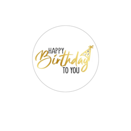Sticker - Happy Birthday to you - Wit - Zwart - Goud