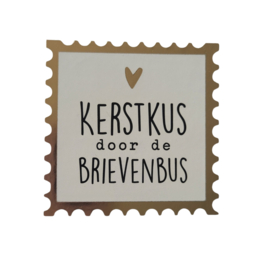Sticker - Kerstkus door de brievenbus - Wit - Goud - Zwart - Kerst