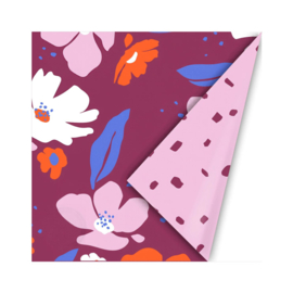 Bloemen - Bordeaurood - Fluorroze - Wit - Roze - Dots - 50 cm