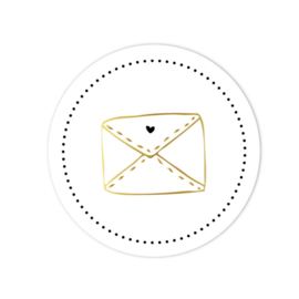 Sticker - Envelop - Hartje - Wit - Zwart - Goud