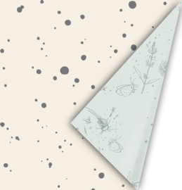 Wit - Grijs - Dots - Insecten - Bloemen - 50 cm