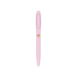 Pen - roze - gouden hartje - blauw schrijvend