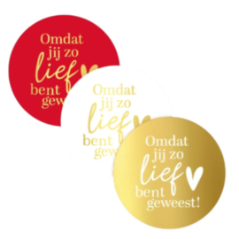 Sticker - Omdat je zo lief bent geweest - Wit - Gouden tekst - Sint