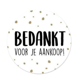 Sticker - Bedankt voor je aankoop! - Wit - Gouden confetti - Zwarte tekst