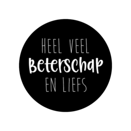 Sticker - Heel veel beterschap en liefs - Zwart - Witte tekst