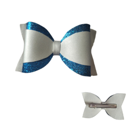 Haarklem met strik blauw-zilver