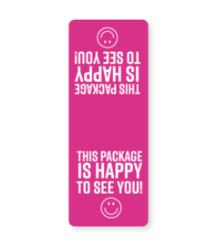 Sticker - 'This package is happy to see you!'  - Roze - Wit