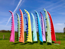 10  XL Colormix festivalvlaggen 5.20m met driehoekjes huren