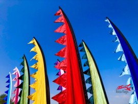 10 Colormix festivalvlaggen 3.90m met driehoekjes huren