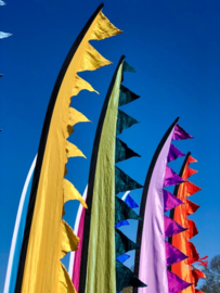 10  XL Colormix festivalvlaggen 5.20m met driehoekjes huren