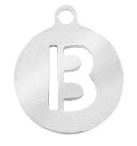 RVS bedel rond 10mm initial coin B Zilver
