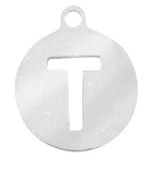 RVS bedel rond 10 mm initial coin T zilver