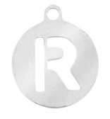RVS bedel rond 10 mm initial coin R zilver
