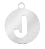 RVS bedel rond 10 mm initial coin J zilver