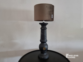 Tafellamp Brynxz - Zwarte lampvoet + velvet lampenkap Taupe/Brons