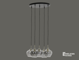 Hanglamp RAKEL - 5L Antiek Goud/Brons Zwart + Smoke glas
