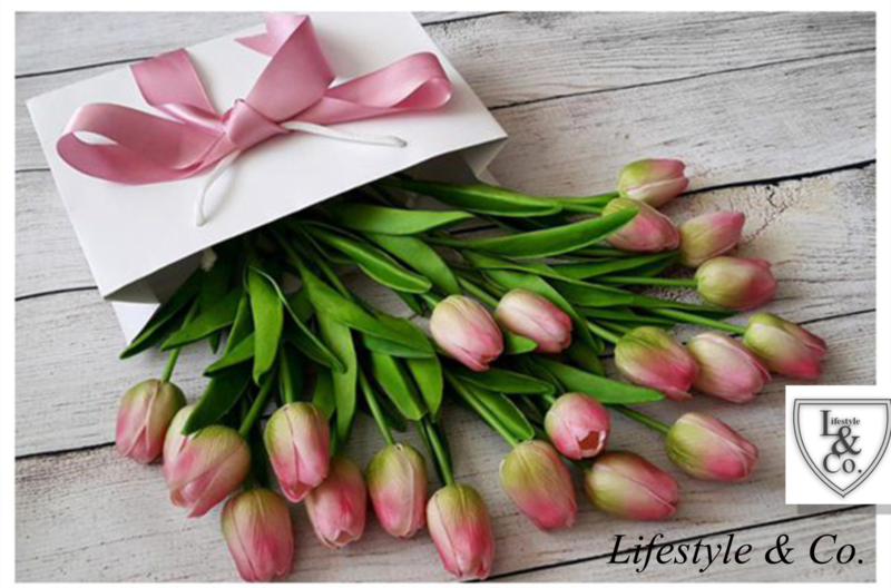 Roze (kunst) tulpen,  7 stuks