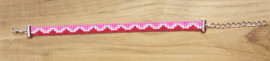 Roze/rood/wit slinger weefarmband