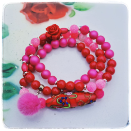 Armbanden set van 3 - Rood en roze