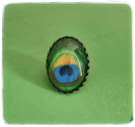 Ring - Pauwenveer groen en blauwtinten