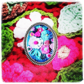 Broche - Gehaakte bloemen in blauw - Adinda's World