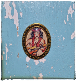 Broche Old-School tattoo Hula girl (goudkleurig)