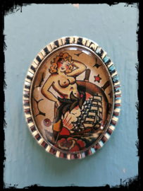 Broche Old-school tattoo  Shipgirl (zilverkleurig)