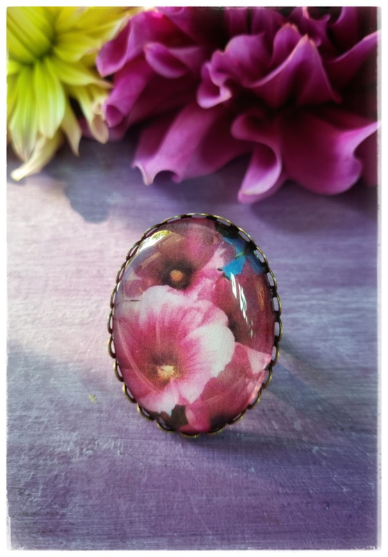 Ring - Zomerbloemen roze/wit