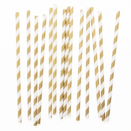 Paper drinking straws gold stripes