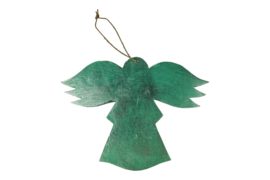 houten engel in turquoise met silverwash